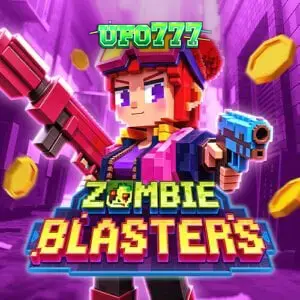 Tampilan visual slot Zombie Blasters dengan gaya retro arcade yang penuh warna.